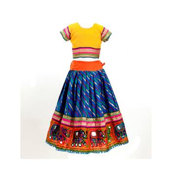 Blue embroidered multicoloured  cotton stitched lehenga 4