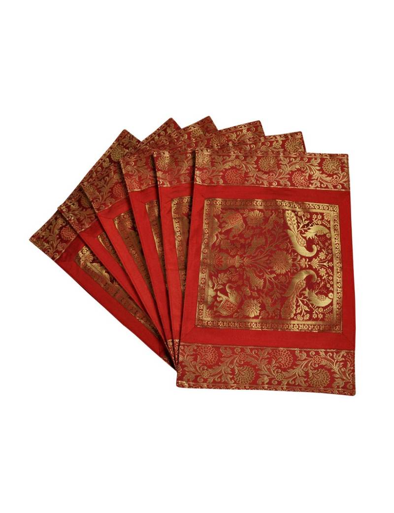Lal Haveli Handmade Decorative Table Mat Set of 6 Banarsi silk Fabric