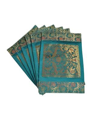 Lal Haveli silk Kitchen Placemats Set for Dining Table Banarsi silk Fabric Kitchen Mat Set of 6 Pieces 1