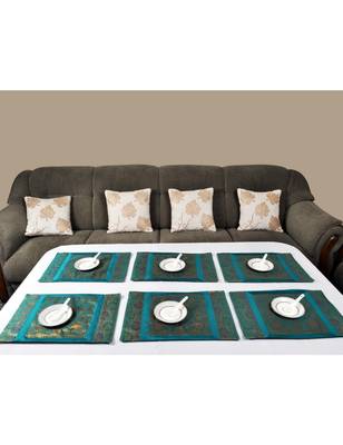 Lal Haveli silk Kitchen Placemats Set for Dining Table Banarsi silk Fabric Kitchen Mat Set of 6 Pieces 3