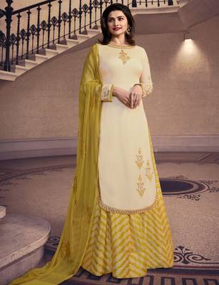 Cream embroidered georgette salwar 1