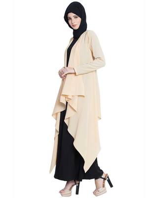 Full Sleeves Shrug And Abaya Combo-Fawn-Black 2