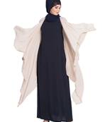 Full Sleeves Shrug And Abaya Combo-Light Beige-Navy Blue