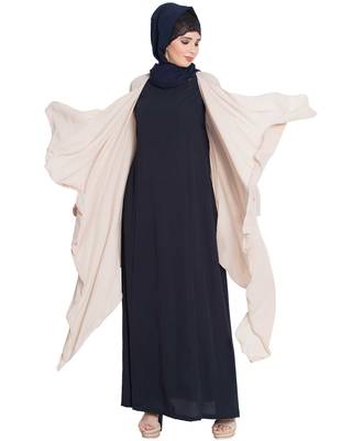 Full Sleeves Shrug And Abaya Combo-Light Beige-Navy Blue 3