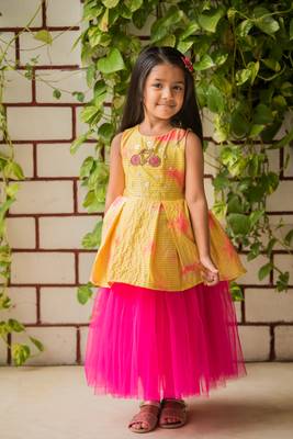 Pink Printed Net Stitched Lehenga 1