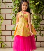 Pink Printed Net Stitched Lehenga