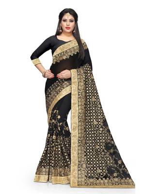 Black embroidered georgette saree with blouse 1