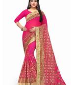 Rani pink embroidered georgette saree with blouse