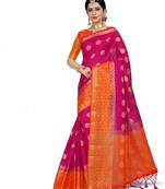 Rani pink woven linen saree with blouse