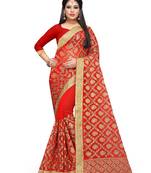 Red  embroidered georgette saree with blouse