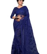 Royal blue embroidered net saree with blouse