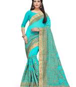 Sky blue embroidered georgette saree with blouse