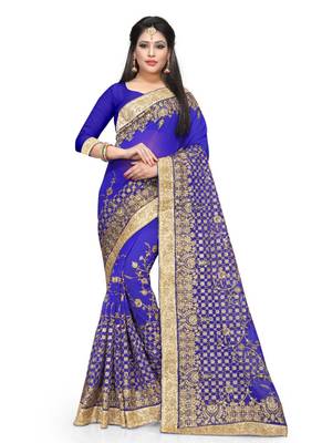 Violet embroidered georgette saree with blouse 1
