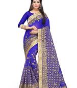 Violet embroidered georgette saree with blouse