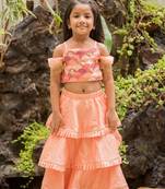 Peach Embroidered Art Silk Stitched Lehenga