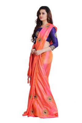Peach two-tone Paper Silk Embroidered Saree with unstitched Blouse 2