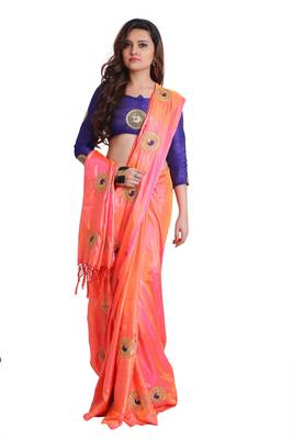 Peach two-tone Paper Silk Embroidered Saree with unstitched Blouse 1