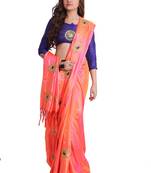 Peach two-tone Paper Silk Embroidered Saree with unstitched Blouse