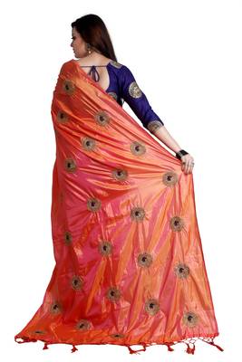 Peach two-tone Paper Silk Embroidered Saree with unstitched Blouse 3