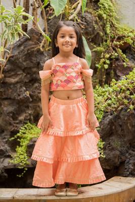Peach Embroidered Art Silk Stitched Lehenga 2