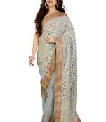 Light blue Embroidered and Mirror work Georgette Saree with unstitch Blouse