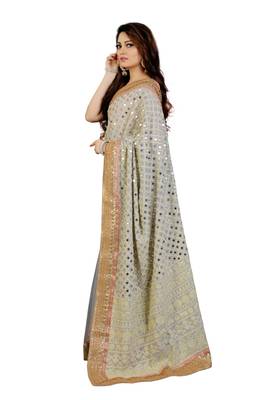 Light blue Embroidered and Mirror work Georgette Saree with unstitch Blouse 2