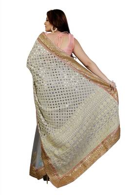 Light blue Embroidered and Mirror work Georgette Saree with unstitch Blouse 3