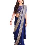 Navy Georgette Embroidered saree with unstitch blouse