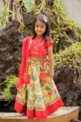 Yellow Printed Organza Stitched Lehenga 1