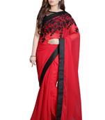 Red embroidered georgette saree with blouse