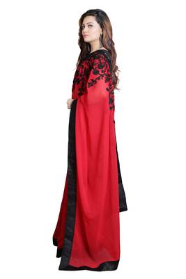 Red embroidered georgette saree with blouse 2