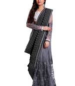 Black and silver designer embroidered party wear saree with unstitch blouse