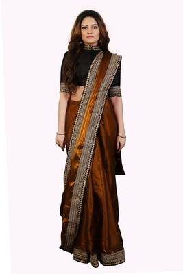 Golden Tissue embroidered border Party wear saree with Unstitch blouse 1