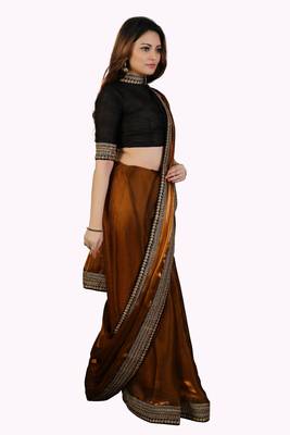 Golden Tissue embroidered border Party wear saree with Unstitch blouse 2