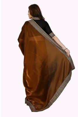 Golden Tissue embroidered border Party wear saree with Unstitch blouse 3