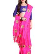 Pink paper silk embroidered saree with unstitched blouse