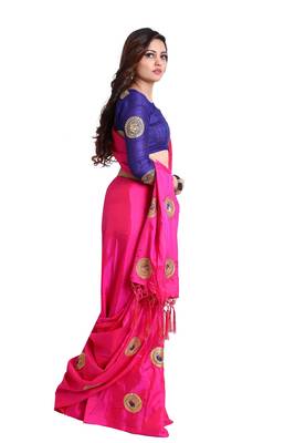 Pink paper silk embroidered saree with unstitched blouse 2