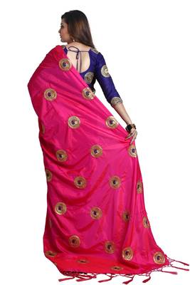 Pink paper silk embroidered saree with unstitched blouse 3