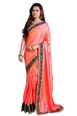 Orange soft silk embroidered border saree with unstitch blouse 1