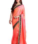 Orange soft silk embroidered border saree with unstitch blouse