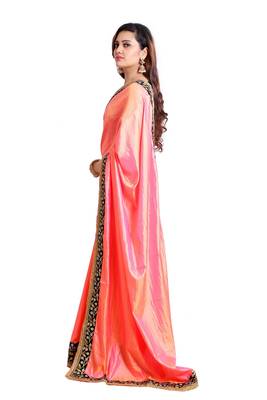 Orange soft silk embroidered border saree with unstitch blouse 2