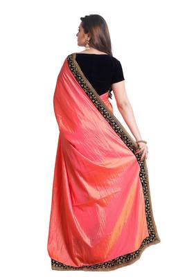 Orange soft silk embroidered border saree with unstitch blouse 3