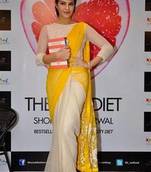 yellow - white embroidered chiffon saree with blouse