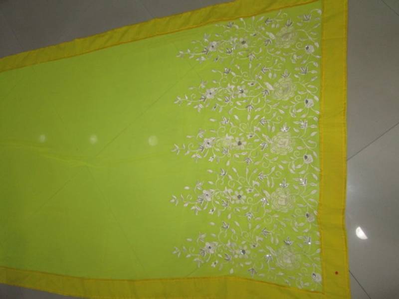 yellow - white embroidered chiffon saree with blouse