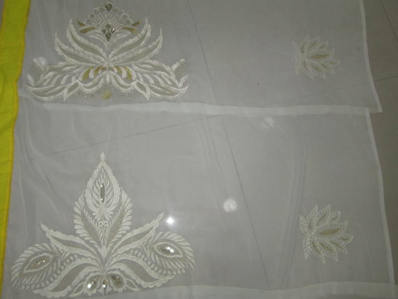 yellow - white embroidered chiffon saree with blouse