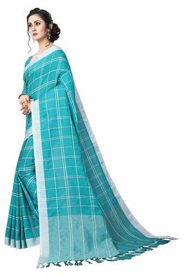 Blue printed cotton saree with blouse 1