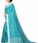 Blue printed cotton saree with blouse