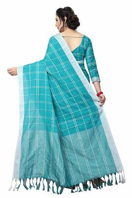 Blue printed cotton saree with blouse 2