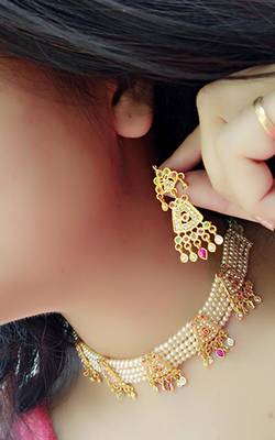 Alloy Beaded Wedding Necklace Set for Women Gold Plated 1