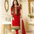 Olive Green and Red Party Wear Embroidered Brasso Straight Suit
